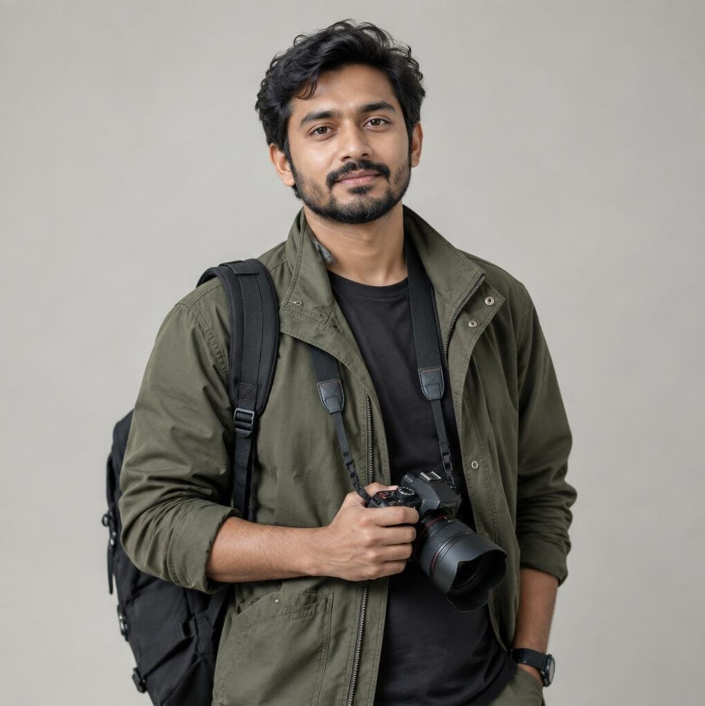 Portrait of a South Asian male documentary photographer